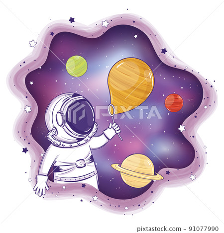 Colored astronaut cartoon with planet balloons Vector 91077990