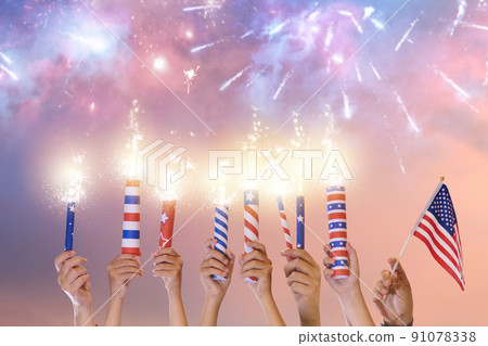 4th of July. USA Independence day fireworks. 91078338