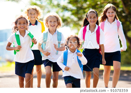 Kids back to school. Group of children. 91078359
