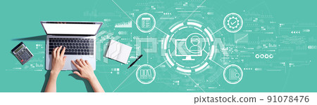 Document management system concept with person using a laptop 91078476