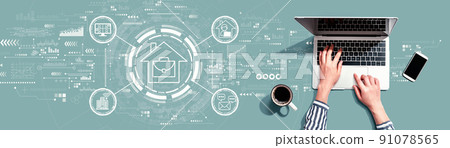 Telework theme with person using laptop Telework theme with person using laptop 91078565