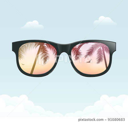 Hello summer fun background concept. Vector sunglass beach palm vacation design illustration Hello summer fun background concept. Vector sunglass beach palm vacation design illustration 91080683