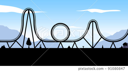 Vector roller coaster ride silhouette park. Rollercoaster icon illustration skyline concept 91080847
