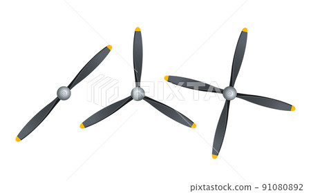 Plane blade propeller, vector airplane wood engine logo icon. Aircraft propeller fan 91080892