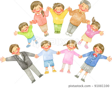 Smiley people holding hands (young and old, men and women, gathering) 91081100
