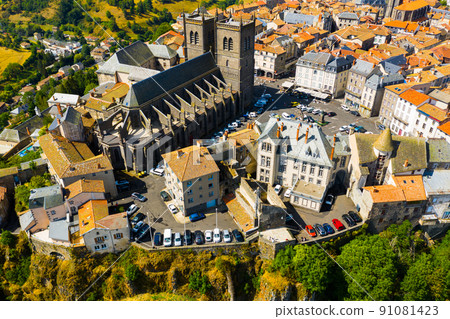 Top view of the city of Saint-Flour and Saint-Flour Cathedral. Auvergne region. France 91081423