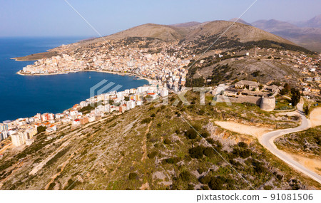 Bird's eye view of Saranda, city in Albanian Riviera Bird's eye view of Saranda, city in Albanian Riviera 91081506