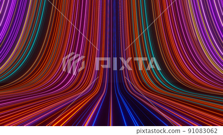 3d render of flash neon and light glowing on dark scene. Speed light moving lines. 91083062