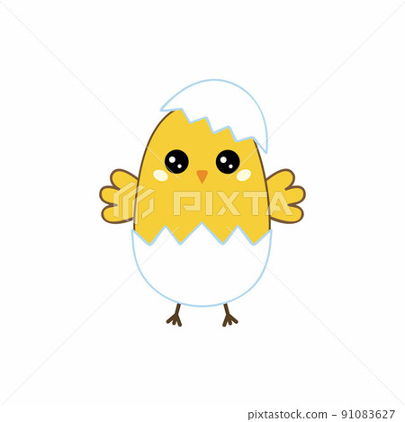 Cute chicken hatched from the shell. Vector character for children in cartoon style. Cute chicken hatched from the shell. Vector character for children in cartoon style. 91083627