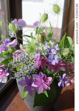 在花園裡用鮮花裝飾凸窗 91084196