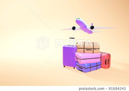 The plane flew over a large pile of luggage,3D rendering 91084243