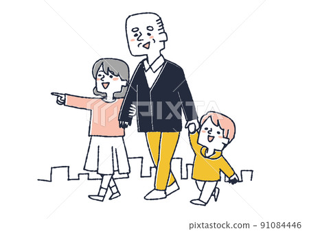 Elderly men going for a walk with their grandchildren, happy lives in various old ages Elderly men going for a walk with their grandchildren, happy lives in various old ages 91084446