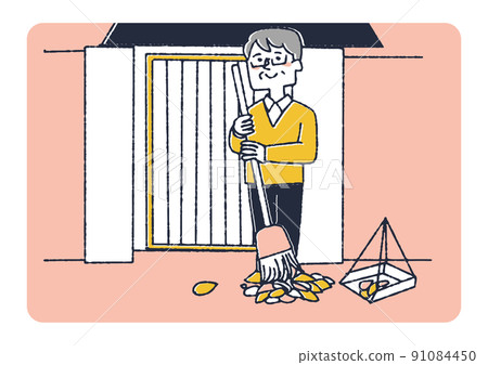 打掃屋前的老人，各種晚年的幸福生活 91084450