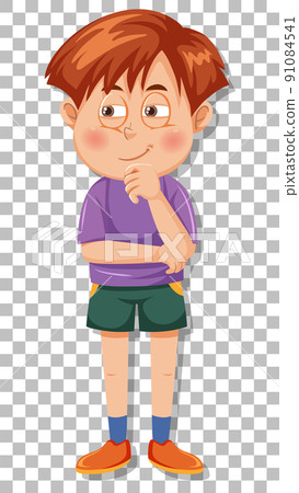 A shy boy cartoon character on grid background 91084541