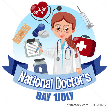 Female doctor on doctor day in July logo 91084697