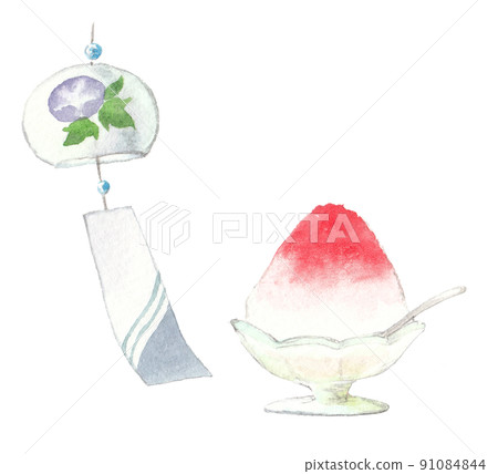 切割風鈴和刨冰手繪水彩插圖 91084844