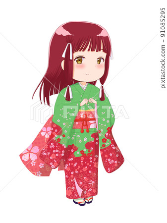 Illustration of a girl in furisode, painted with anime 91085295