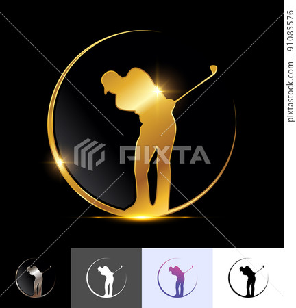 Golden Golfer in Circle Logo Sign Golden Golfer in Circle Logo Sign 91085576
