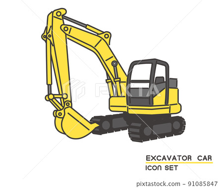 Simple and easy-to-use excavator car icon vector illustration material / heavy equipment / construction / working car 91085847