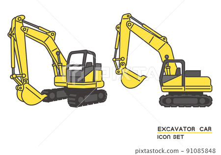 Simple and easy-to-use excavator car icon vector illustration material / heavy equipment / construction / working car 91085848
