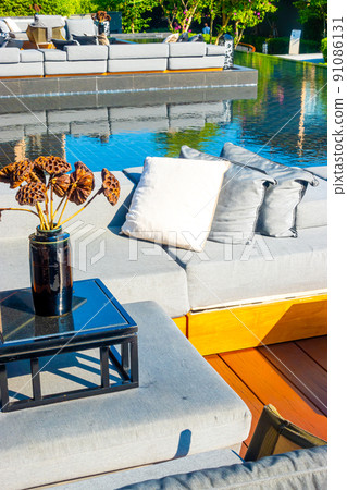 pillows with outdoor patio deck and sofa 91086131