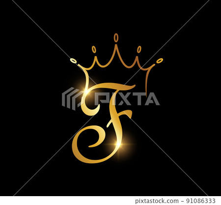 Golden Crown Monogram Logo Initial Letter F 91086333
