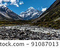Mount Aoraki Mount Cook seen from the Hooker Valley Track in Mount Cook National Park, New Zealand 91087013