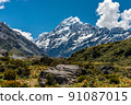 Mount Aoraki Mount Cook seen from the Hooker Valley Track in Mount Cook National Park, New Zealand 91087015