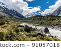 Mount Aoraki Mount Cook seen from the Hooker Valley Track in Mount Cook National Park, New Zealand 91087018