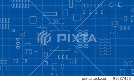 Electric circuit board, various chips. Vector 91087430