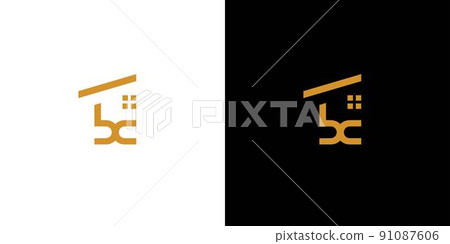 Unique and modern letter bc house logo design 91087606