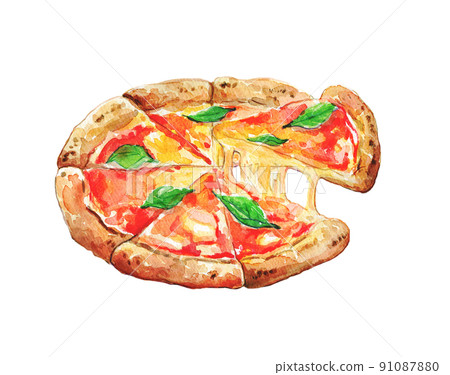 水彩插圖披薩瑪格麗特 91087880