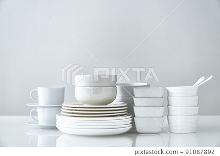Tableware on the white top plate 91087892