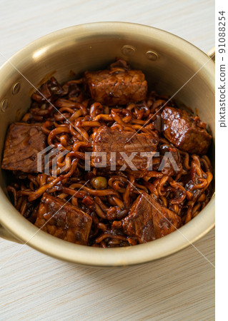 Jjapaguri or Chapaguri, Korean Black Beans Spicy Noodles with Beef 91088254