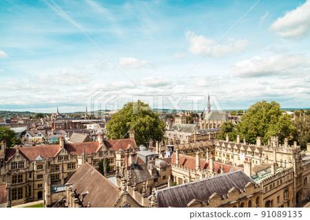 High angle view of High Street of Oxford City, UK 91089135