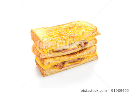 French toast ham bacon cheese sandwich with egg French toast ham bacon cheese sandwich with egg 91089493