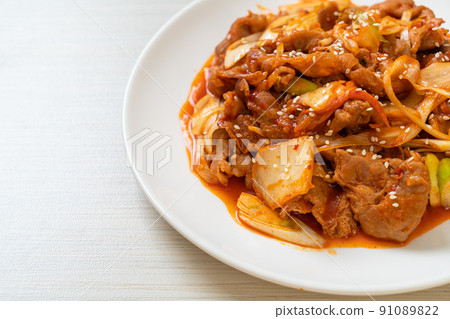 stir-fried pork with Korean spicy paste and kimchi 91089822