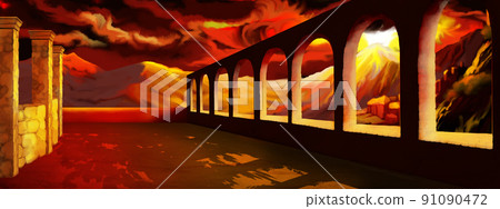 Volcano eruption in the ancient Italy 91090472