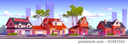 Street in suburb district with houses Street in suburb district with houses 91092562