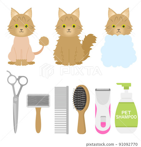 Cat trimming illustration set 91092770