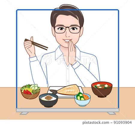 A person who eats with an acrylic board in between 91093904