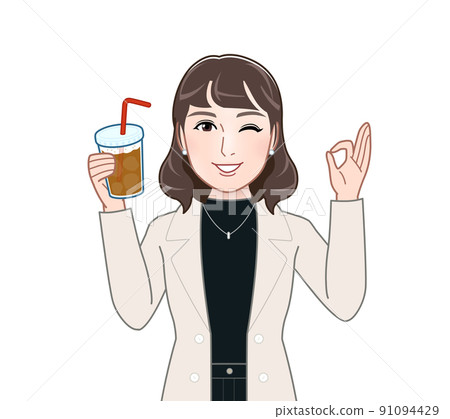 A woman with a fashionable cafe 91094429