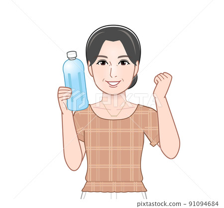 A woman holding a plastic bottle A woman holding a plastic bottle 91094684