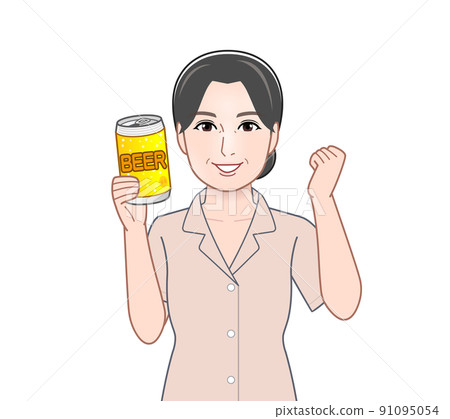 A woman holding a can of beer in one hand A woman holding a can of beer in one hand 91095054