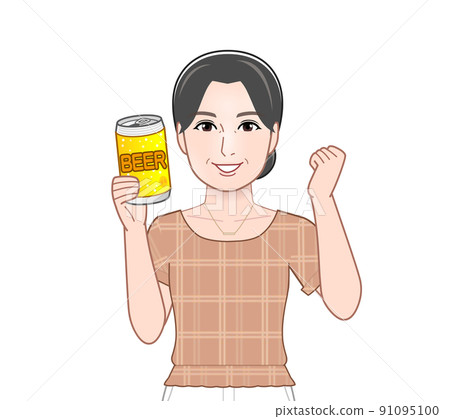 A woman holding a can of beer in one hand 91095100