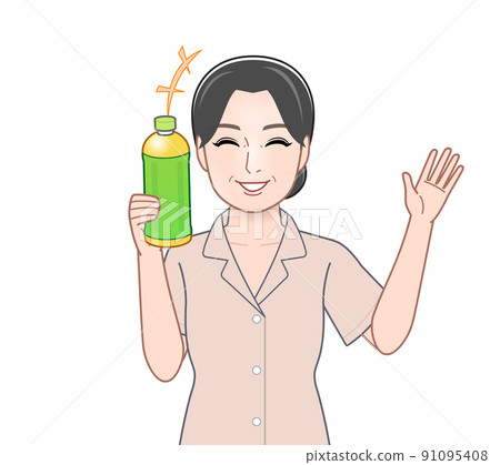 Woman with a bottle of tea Woman with a bottle of tea 91095408