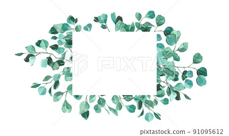 水彩葉框 91095612