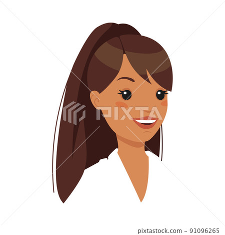 Face of Brunette Office Woman Character with Ponytail in White Blouse Smiling Demonstrating Emotion of Happiness Vector Illustration Face of Brunette Office Woman Character with Ponytail in White Blouse Smiling Demonstrating Emotion of Happiness Vector Illustration 91096265