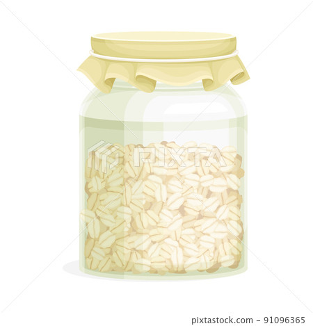 Glass Jar with Oatmeal as Whole-grain Food with Flattened Rolled Oats Vector Illustration Glass Jar with Oatmeal as Whole-grain Food with Flattened Rolled Oats Vector Illustration 91096365
