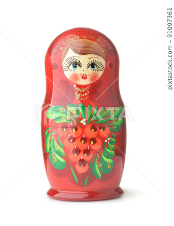 Front view of red wooden matryoshka doll Front view of red wooden matryoshka doll 91097361
